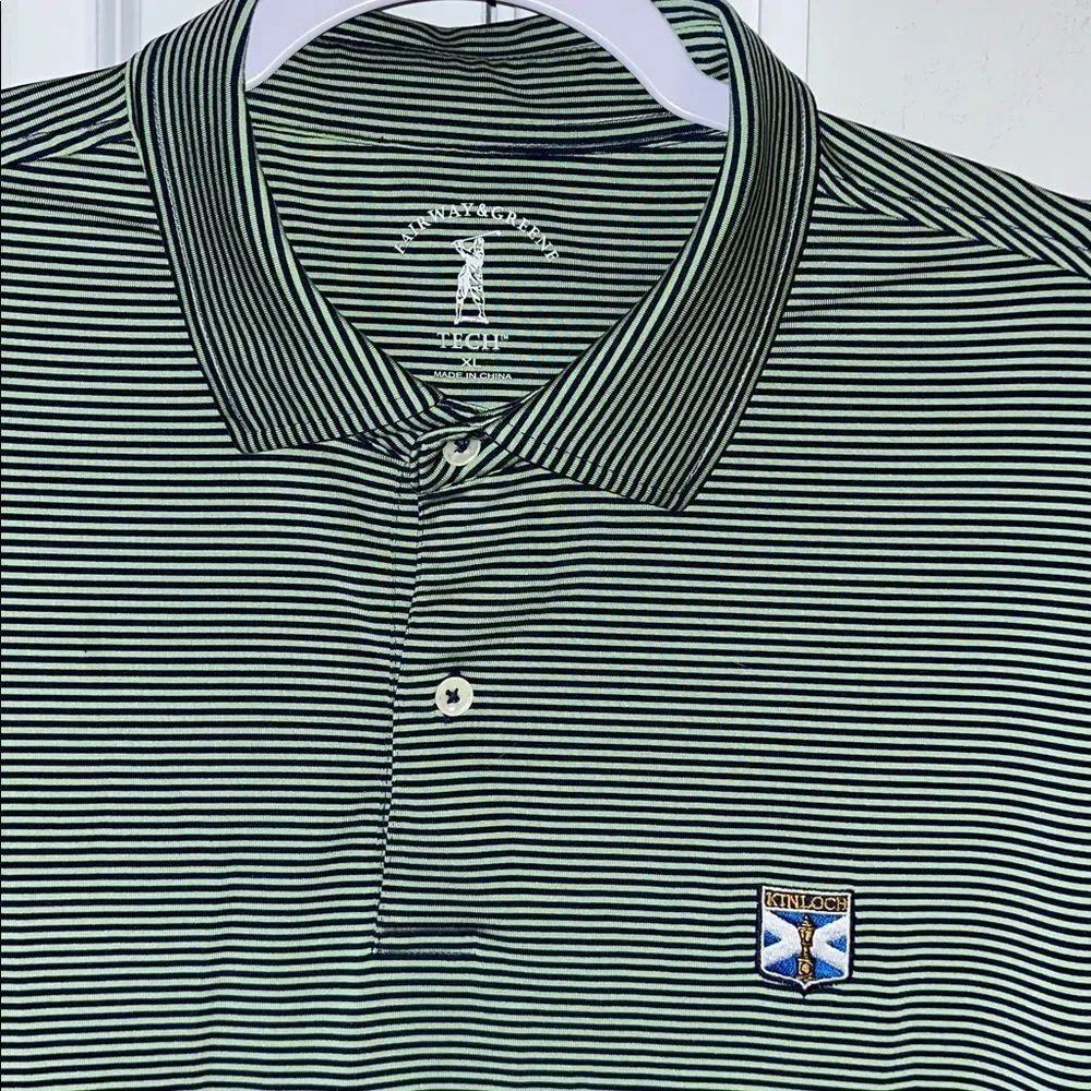 Fairway Greene Tech Green Stripe Richmond VA Kinloch Golf Polo Shirt XL Slim